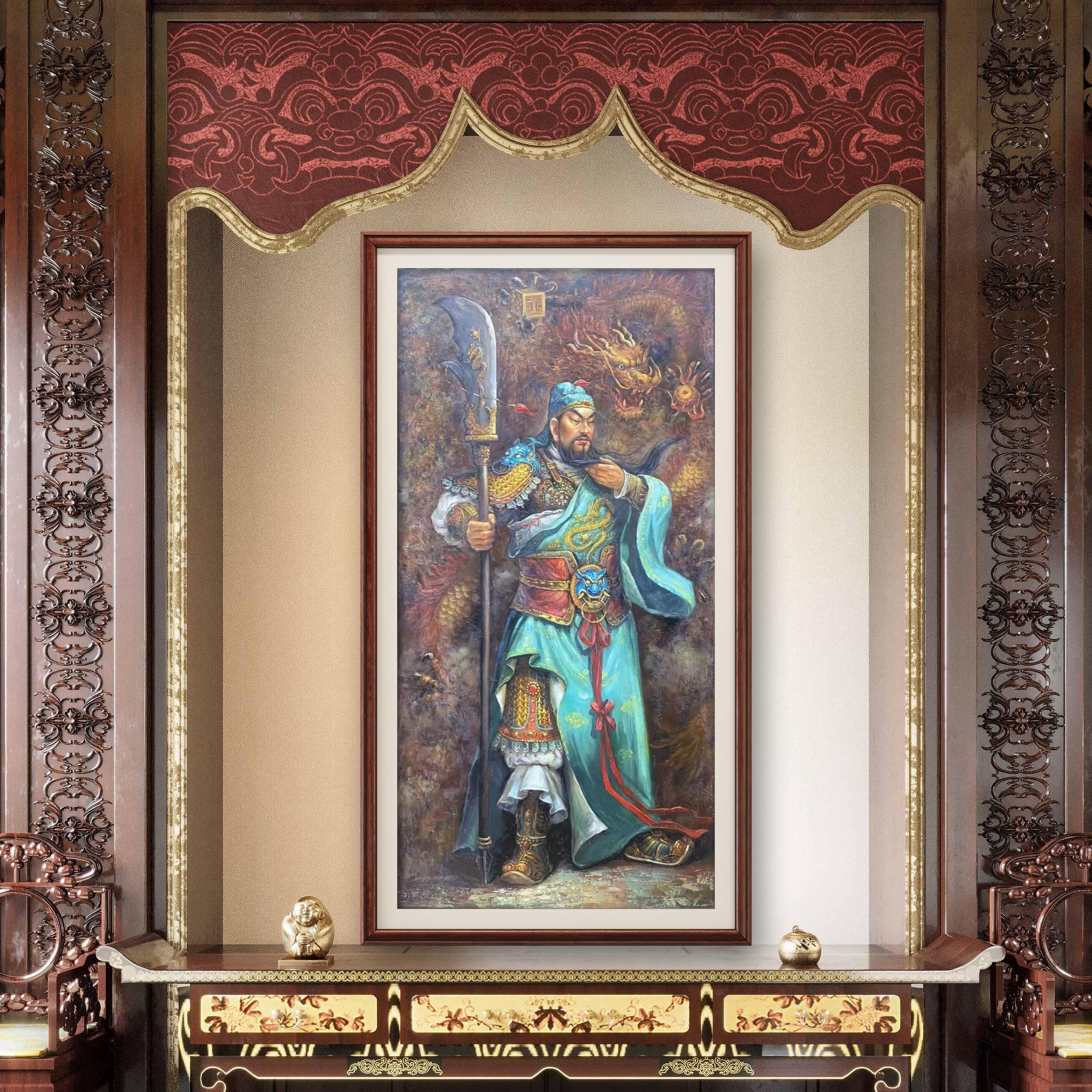 关圣帝君临天下油画肌理复刻版画武圣财神关羽关公关二爷背景挂画