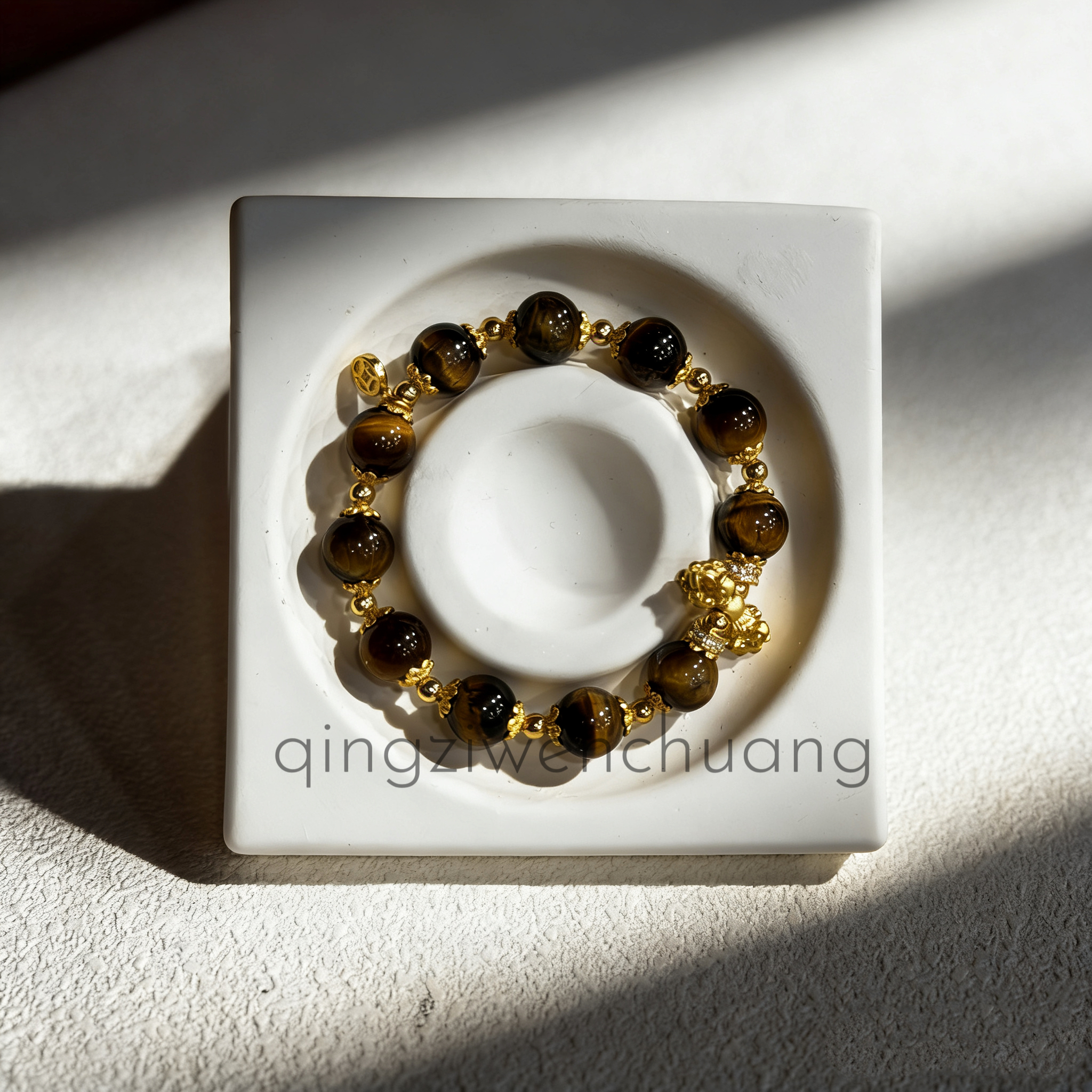 手链 DH 1346-虎眼石10mm+金刚杵金配饰