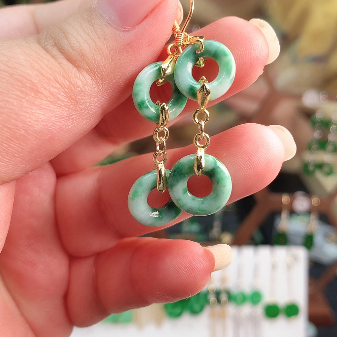 翡翠耳饰银S925镶嵌耳饰