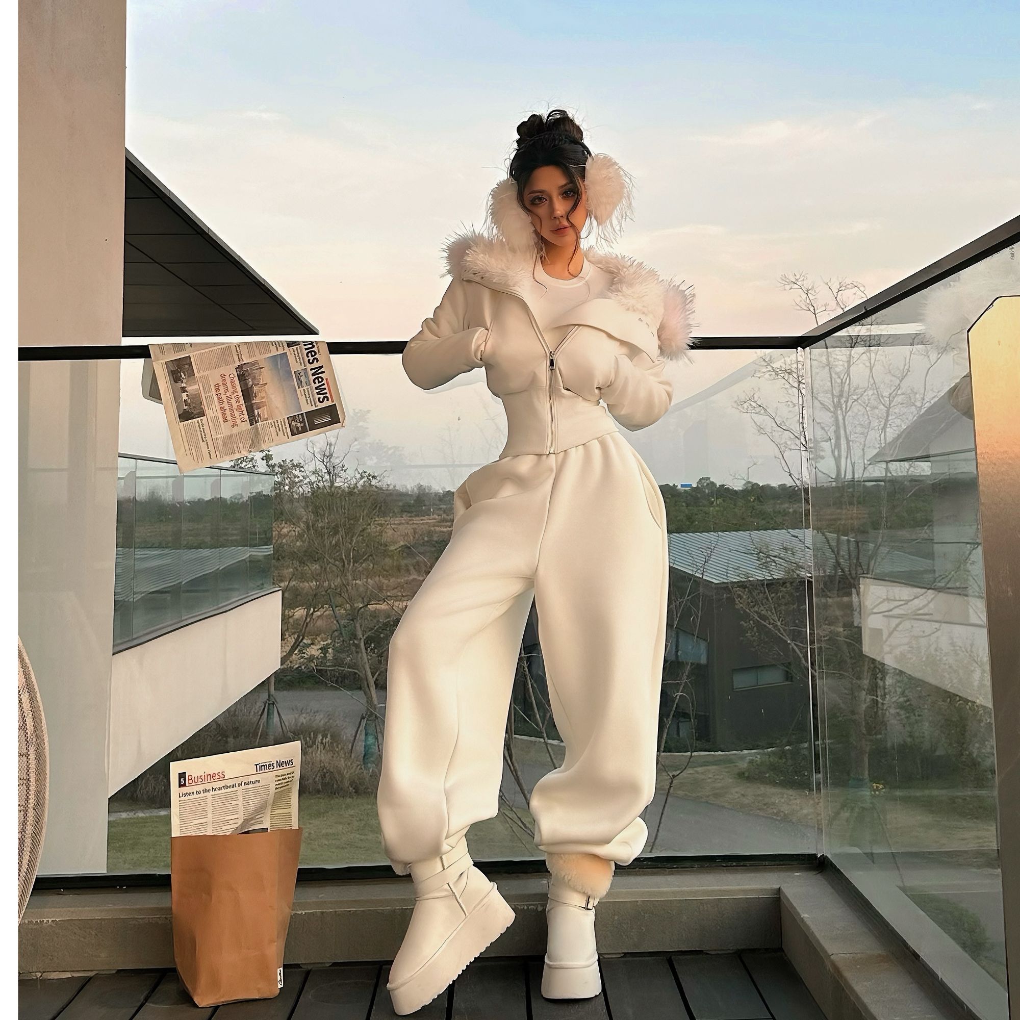 FORNIS 新款宽松休闲显瘦直筒阔腿卫裤长裤F25K3993