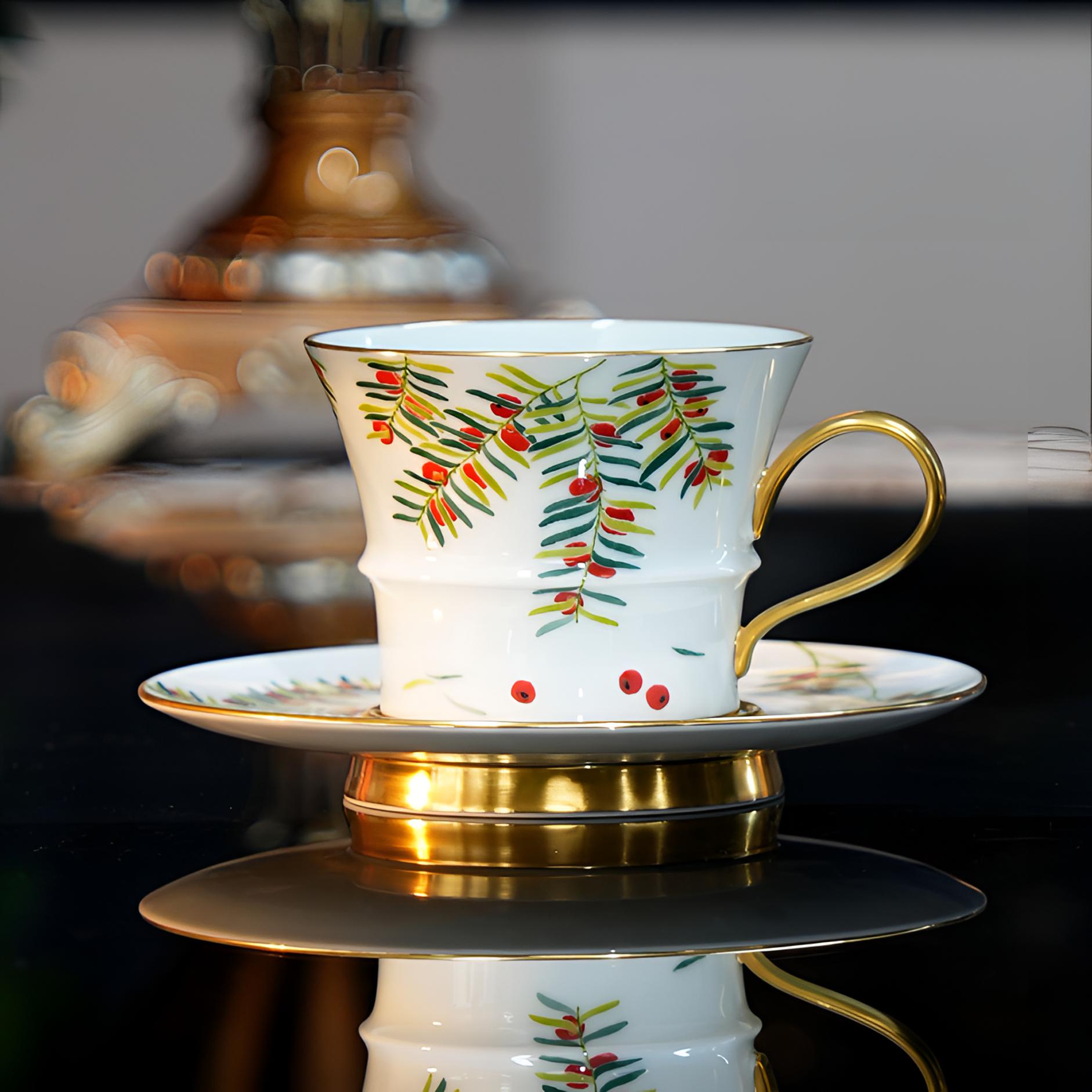 迪夫人手作高白泥竹节杯（红豆杉硕果累累）手工咖啡杯高端