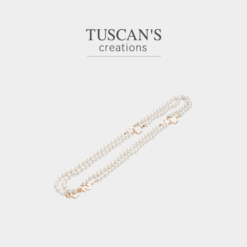 TUSCAN'S 铜合金玻璃项链 时尚百搭复古仿珍珠气质两圈茶花项链