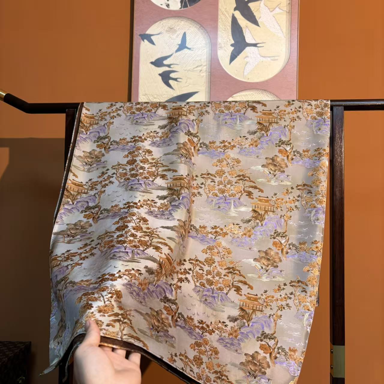 顶货【亭映秋山】140*140重锻天花板云锦香云高货国风高端丝巾-H3