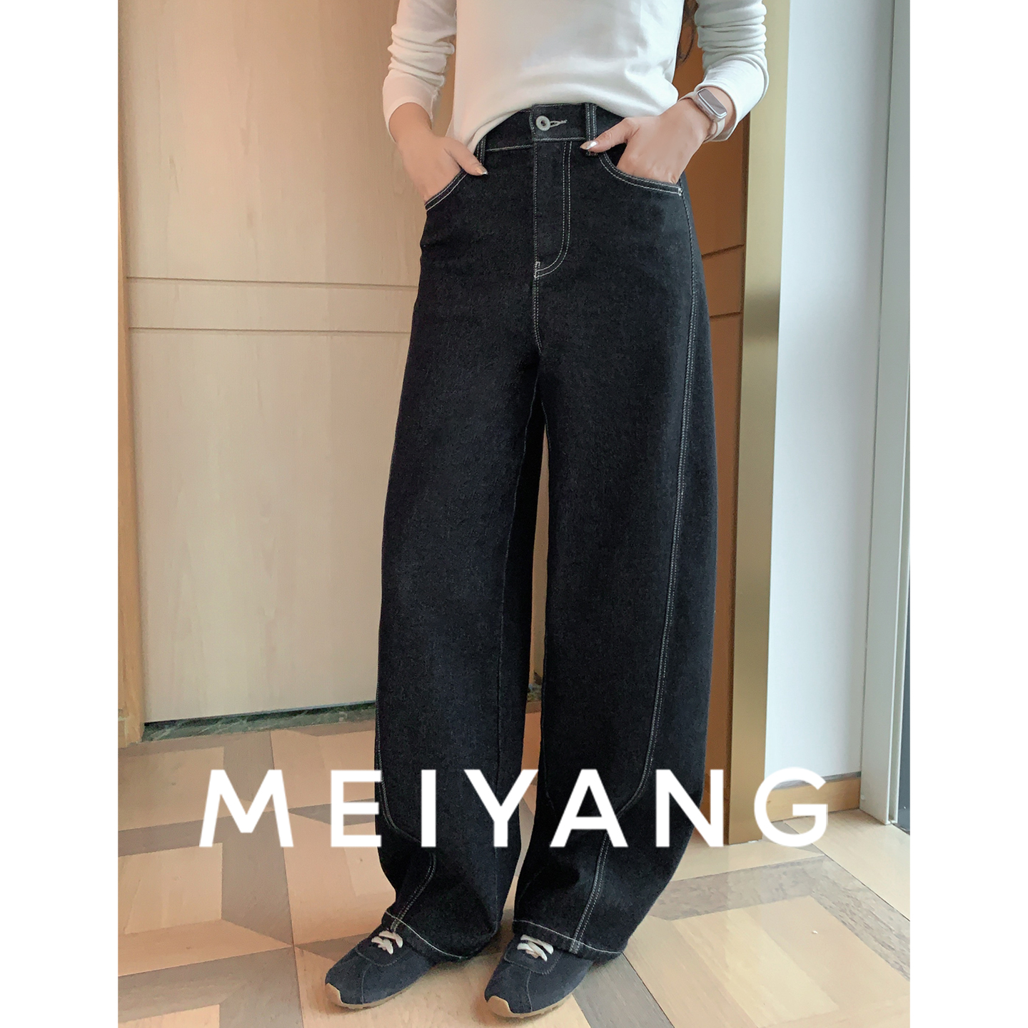 A美洋MEIYANG 重点线牛仔裤【商场同款】抓绒保暖弯刀裤【大60】-周二