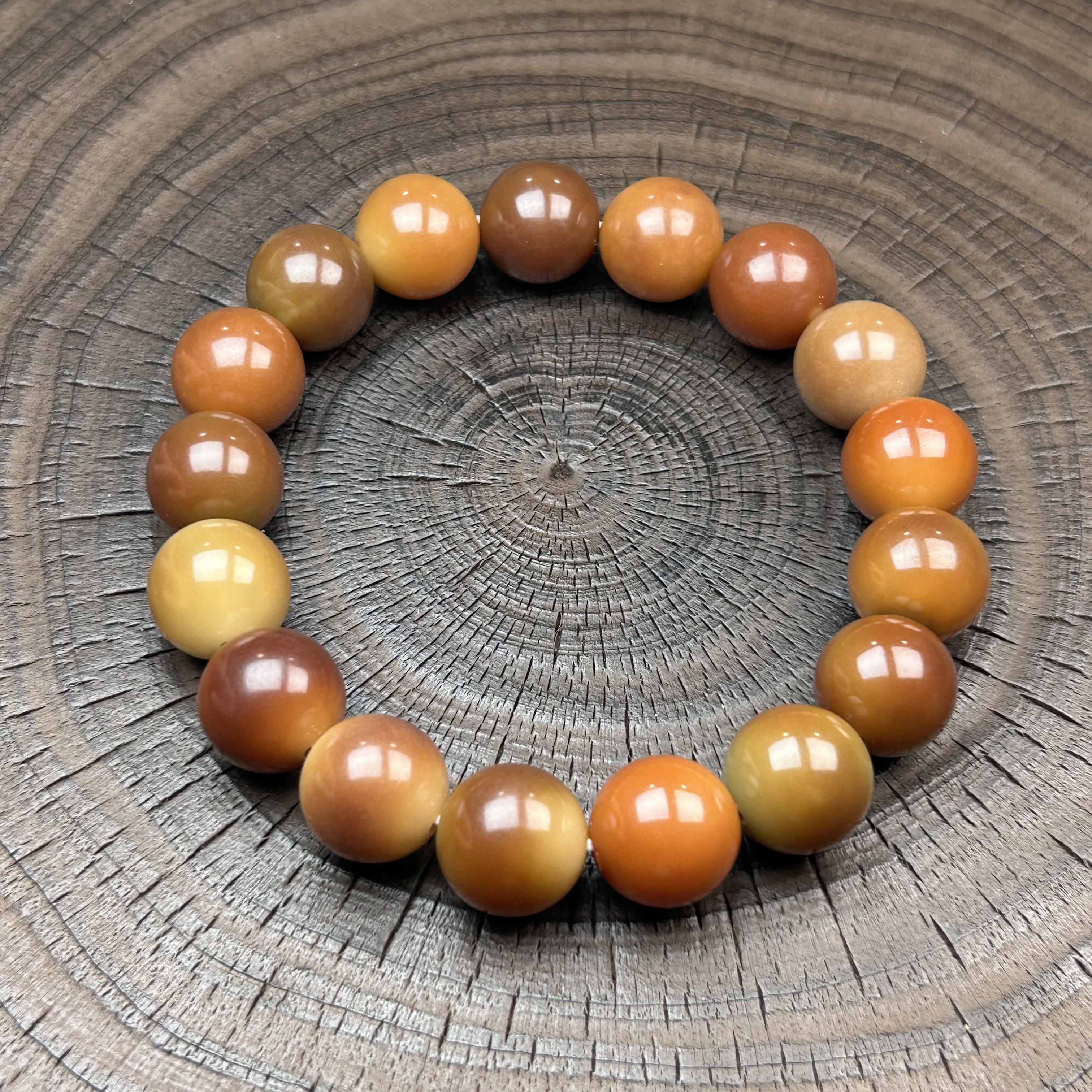 L23菩提玉化老料14mm圆珠单圈手串