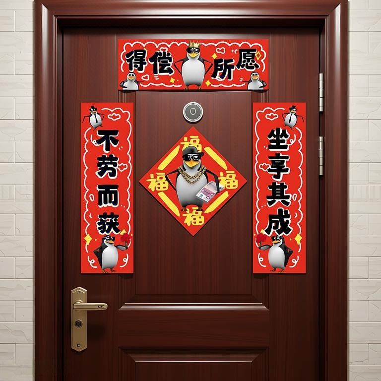 2026高雅人士企鹅马年对联爱你老几搞笑抽象宿舍春节装扮布置品yw