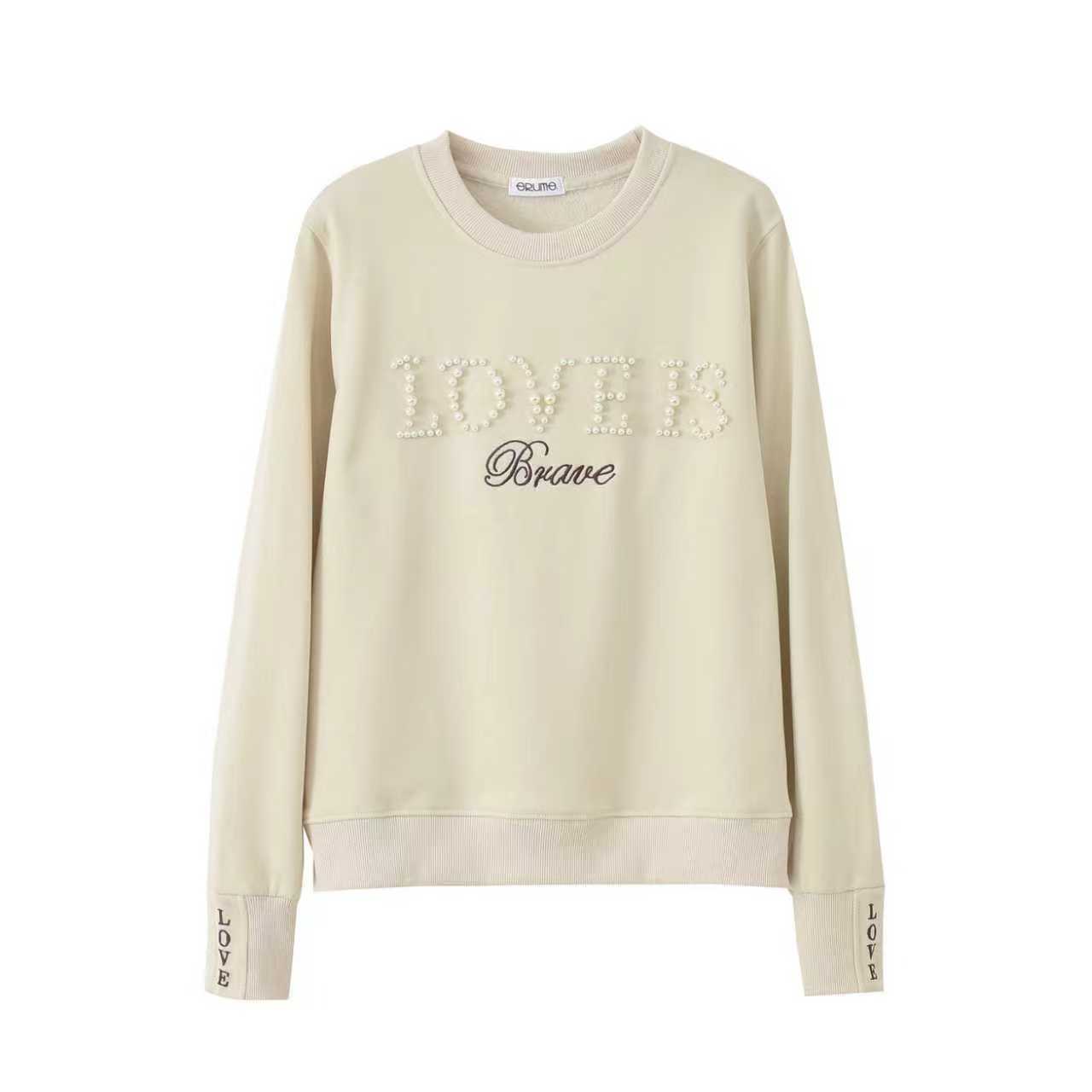 纯毛圈棉2025秋冬新款慵懒风圆领宽松钉珠印花套头衫休闲百搭3281