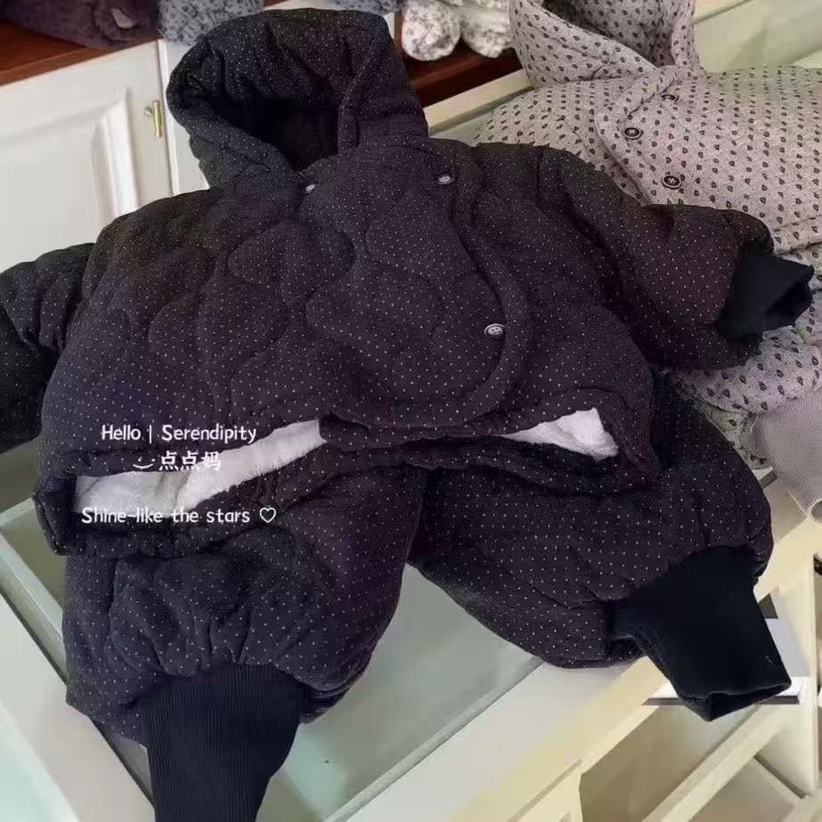 韩版儿童加绒加厚保暖家居服男女童卡通风家居服套装冬装宝宝服潮