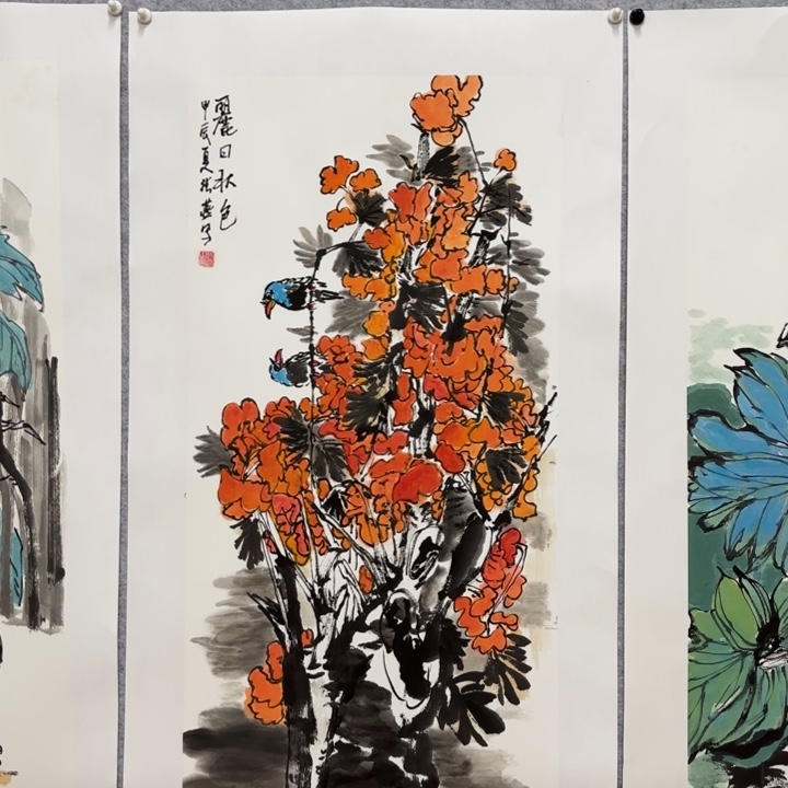 国画花鸟的翅膀和羽毛的