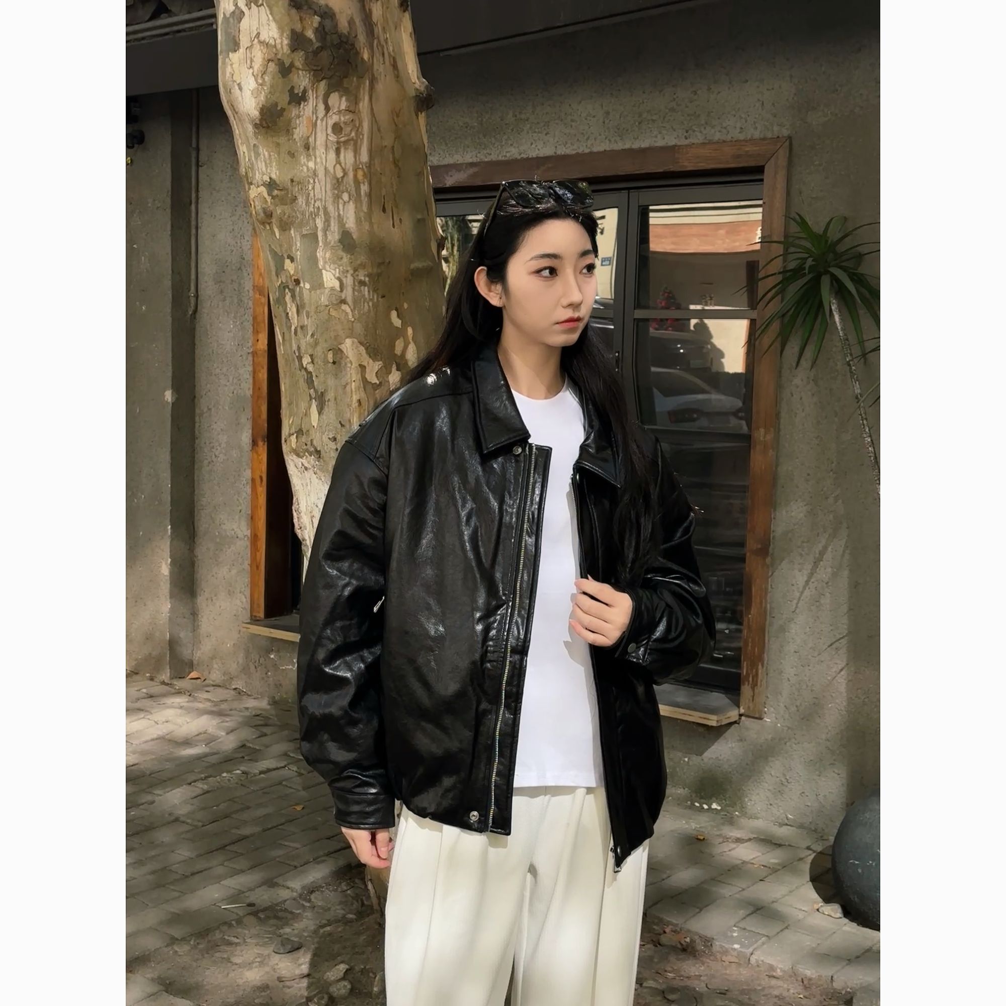 YunJian2025冬季男装韩系朋克风厚款皮衣新国标90鸭绒五防羽绒服