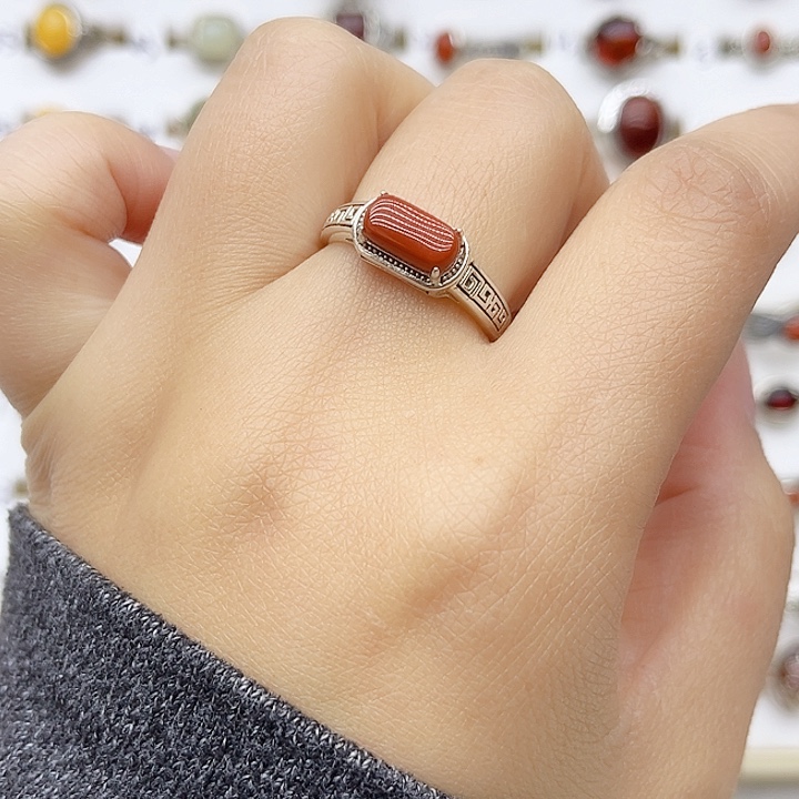 玛瑙/玉髓戒指银S925镶嵌925银