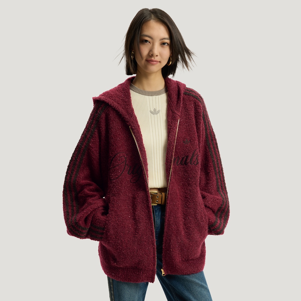 Adidas三叶草CRAFTED JACK新年款针织绒面运动连帽夹克外套KT0718