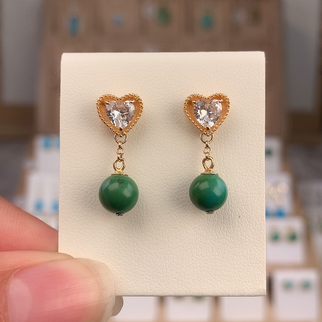 绿松石银S925镶嵌耳饰