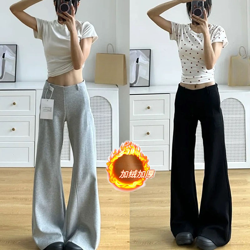 黑色垂感加厚运动裤女秋冬垂感显瘦瑜伽卫裤小个子宽松慵懒阔腿裤