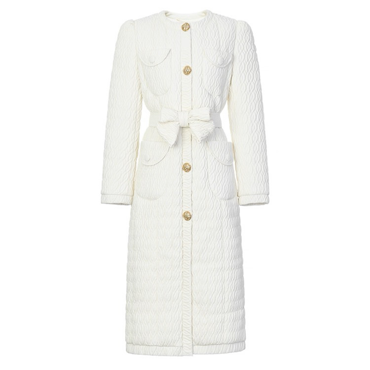 LeFame/拉飞姆冬绞花绗缝微收腰米白色羽绒服大衣FF24D41DC221