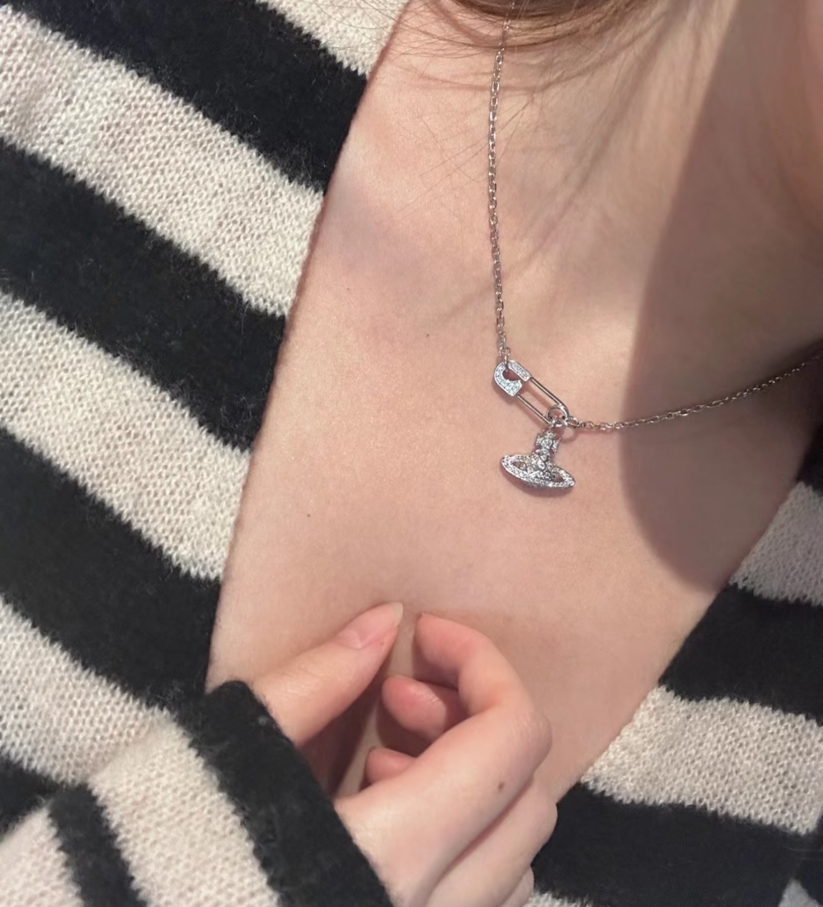 铜合金锆石项链 【别针经典项链】土星项链轻奢百搭经典