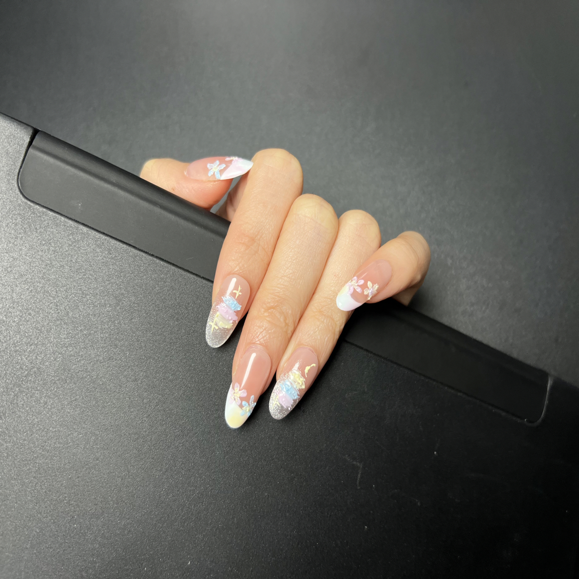 Pink Sea粉色的海 莫奈花园油画小花手工穿戴甲 