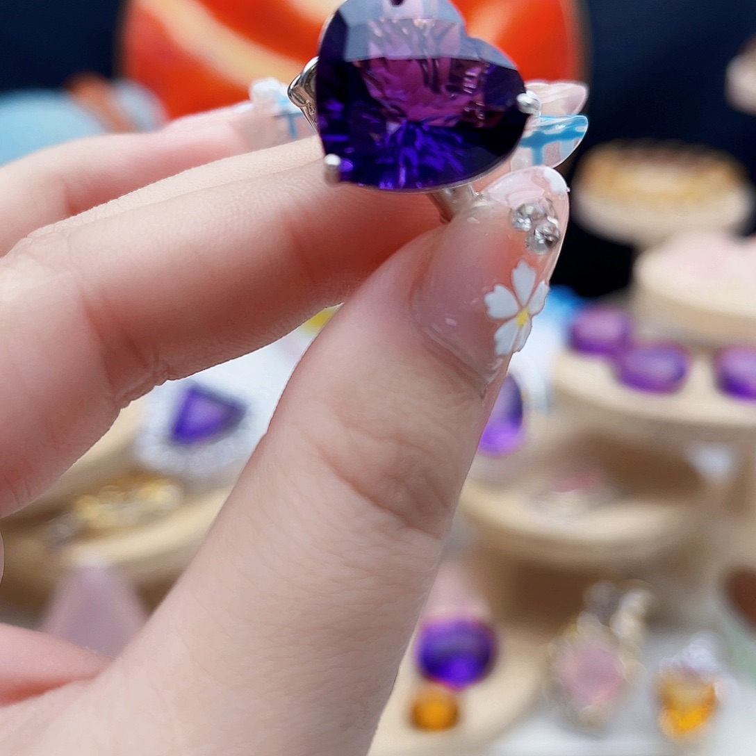 水晶戒指银S925镶嵌天然