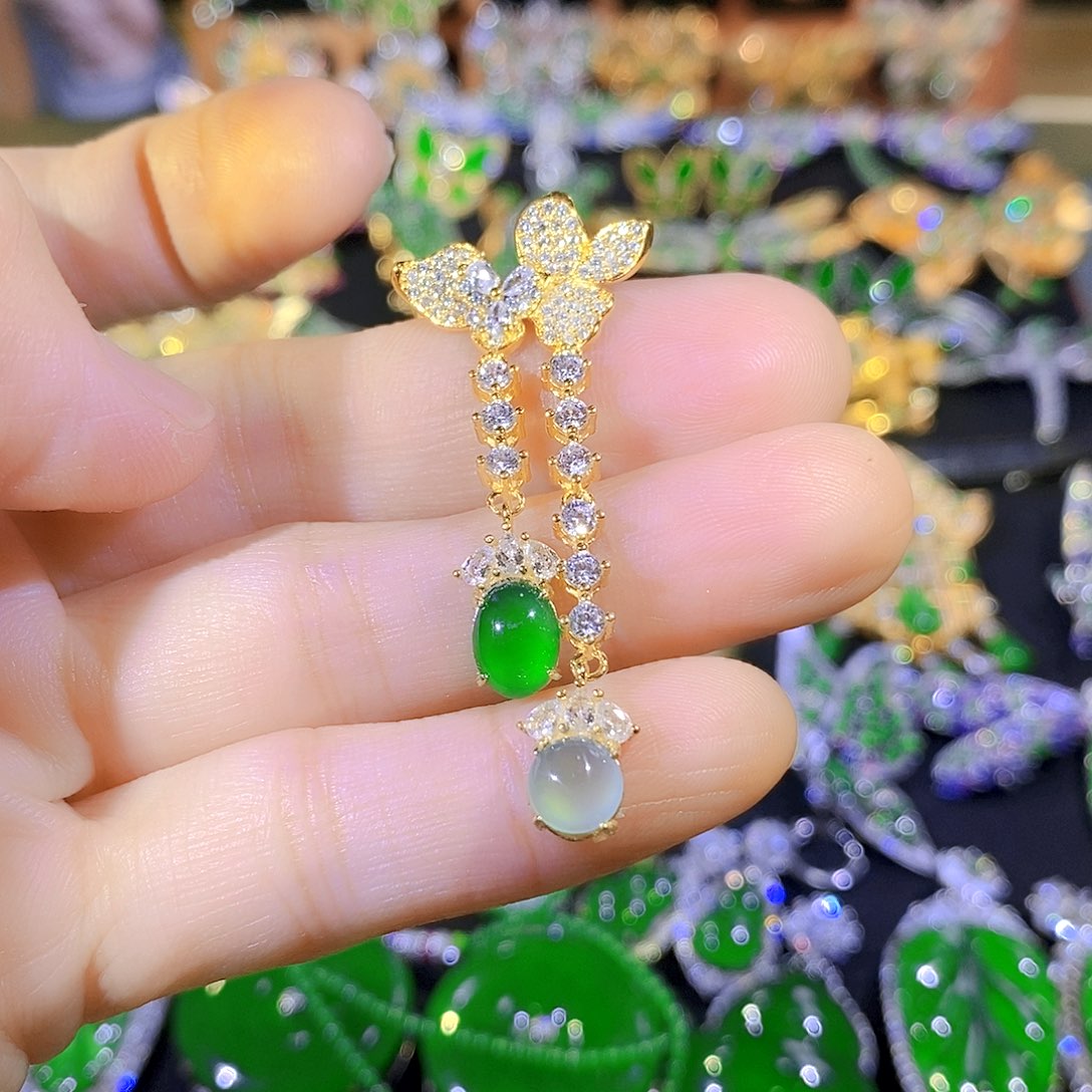 吊坠(不含链)银S925镶嵌翡翠