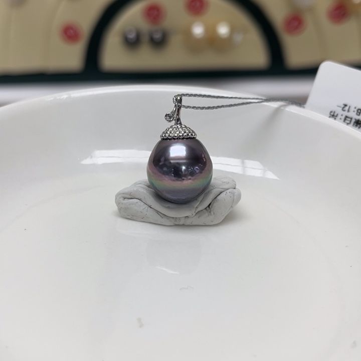 海水珍珠颈饰银S925镶嵌大溪地 12-13mm 137号