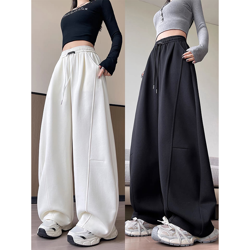 弯刀阔腿裤女春秋季胖妹妹大码宽松白灰色运动卫裤休闲爵士舞裤子