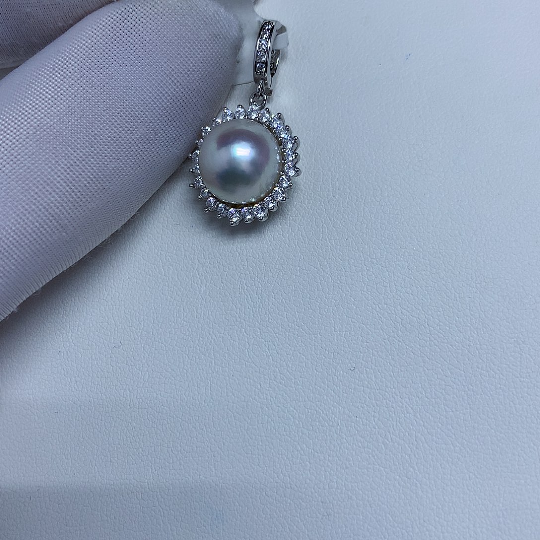 海水珍珠银S925镶嵌吊坠(不含链)11-12