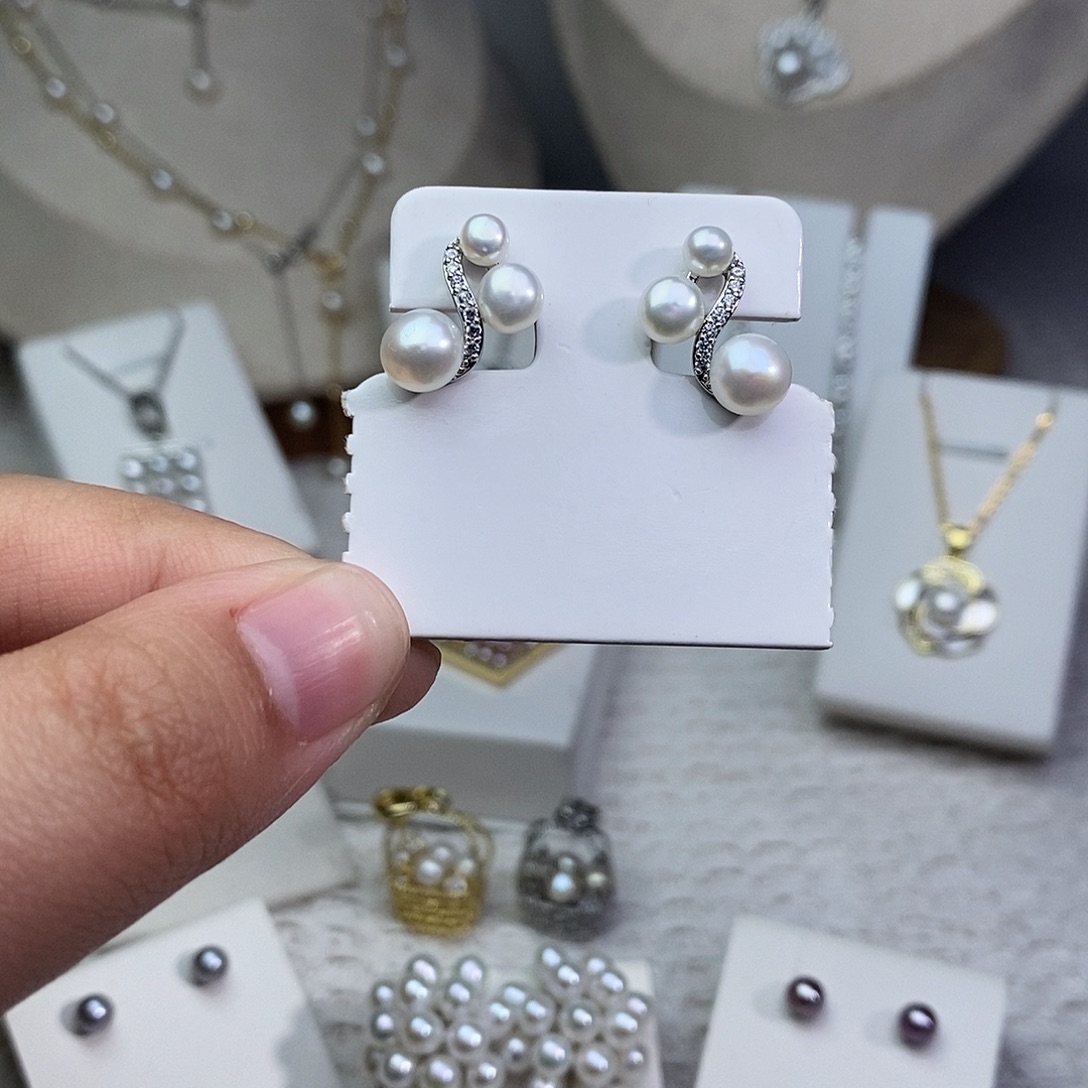 淡水珍珠耳饰银S925镶嵌