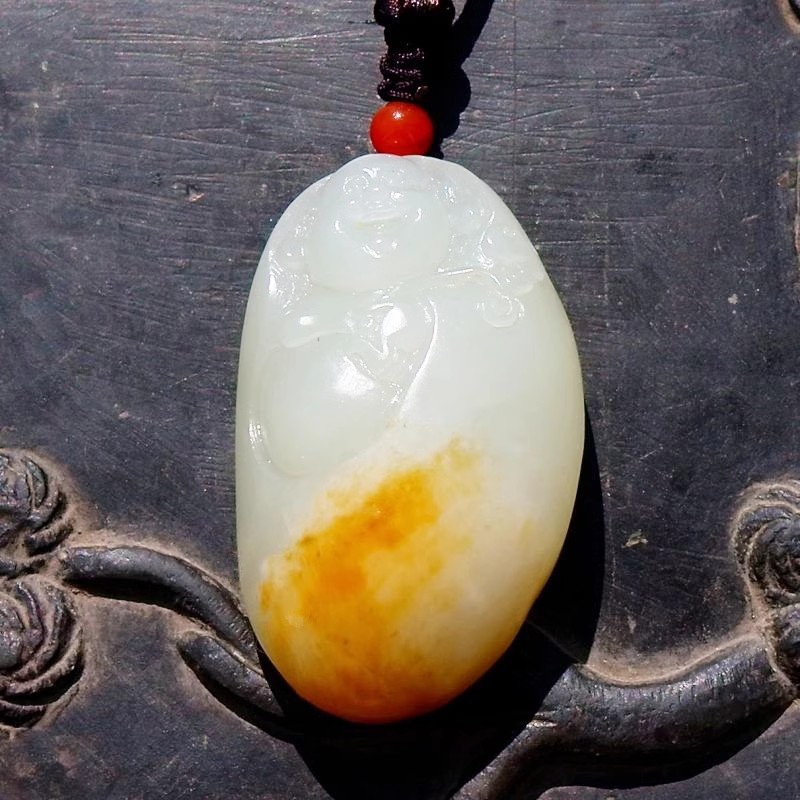 归=梦0249天然新疆和田玉白玉弥勒佛公吊坠挂件手工雕刻证书