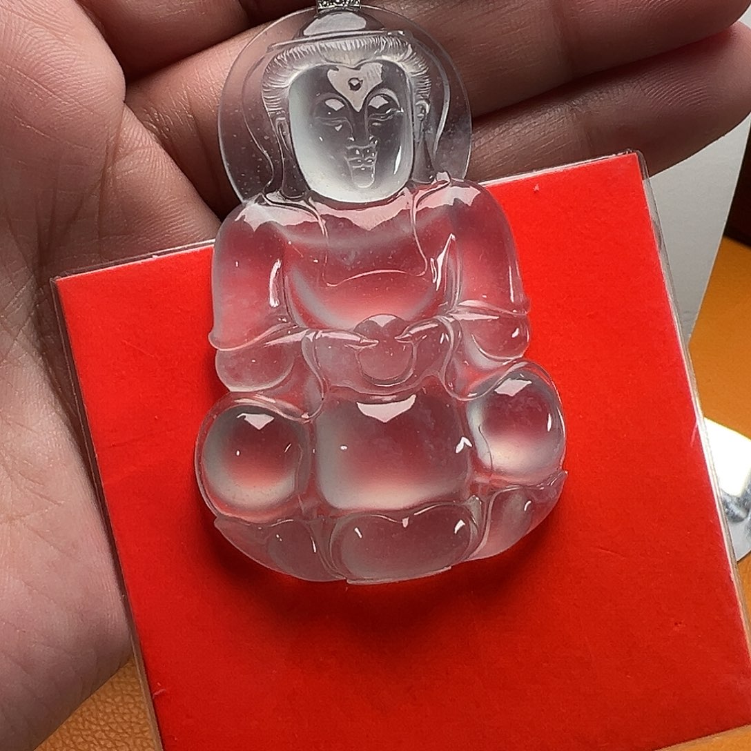 翡翠颈饰18K金镶嵌高冰玻璃底观音