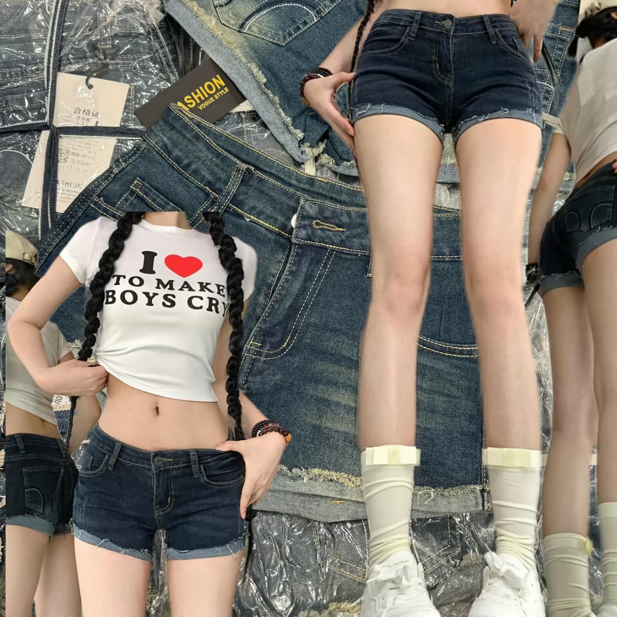 E3-3 辣妹复古蓝卷边短裤（超显腿长）