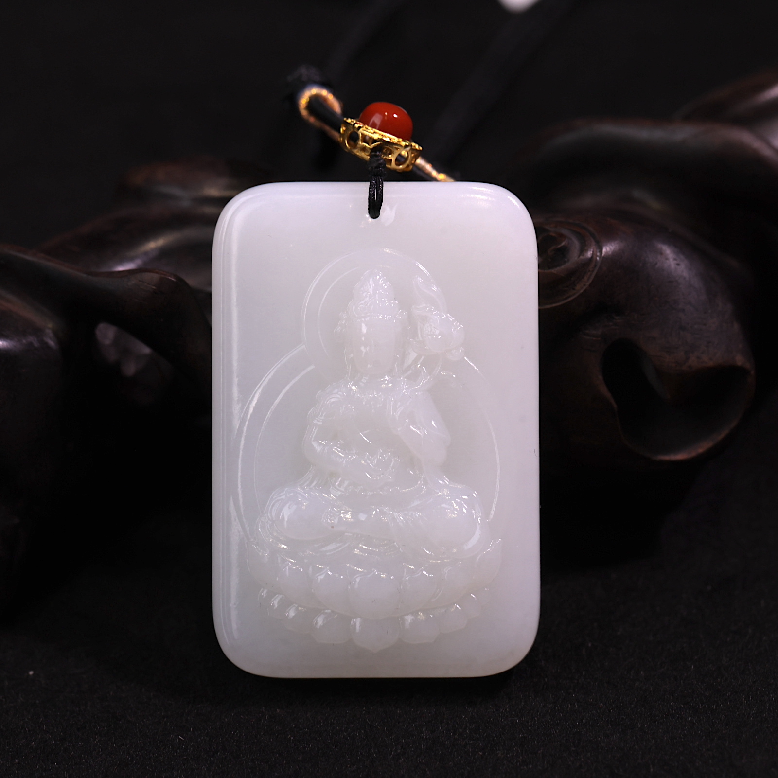 【新疆马爷珠宝】俄料羊脂白玉观音挂牌项链/54.5*36*11.2