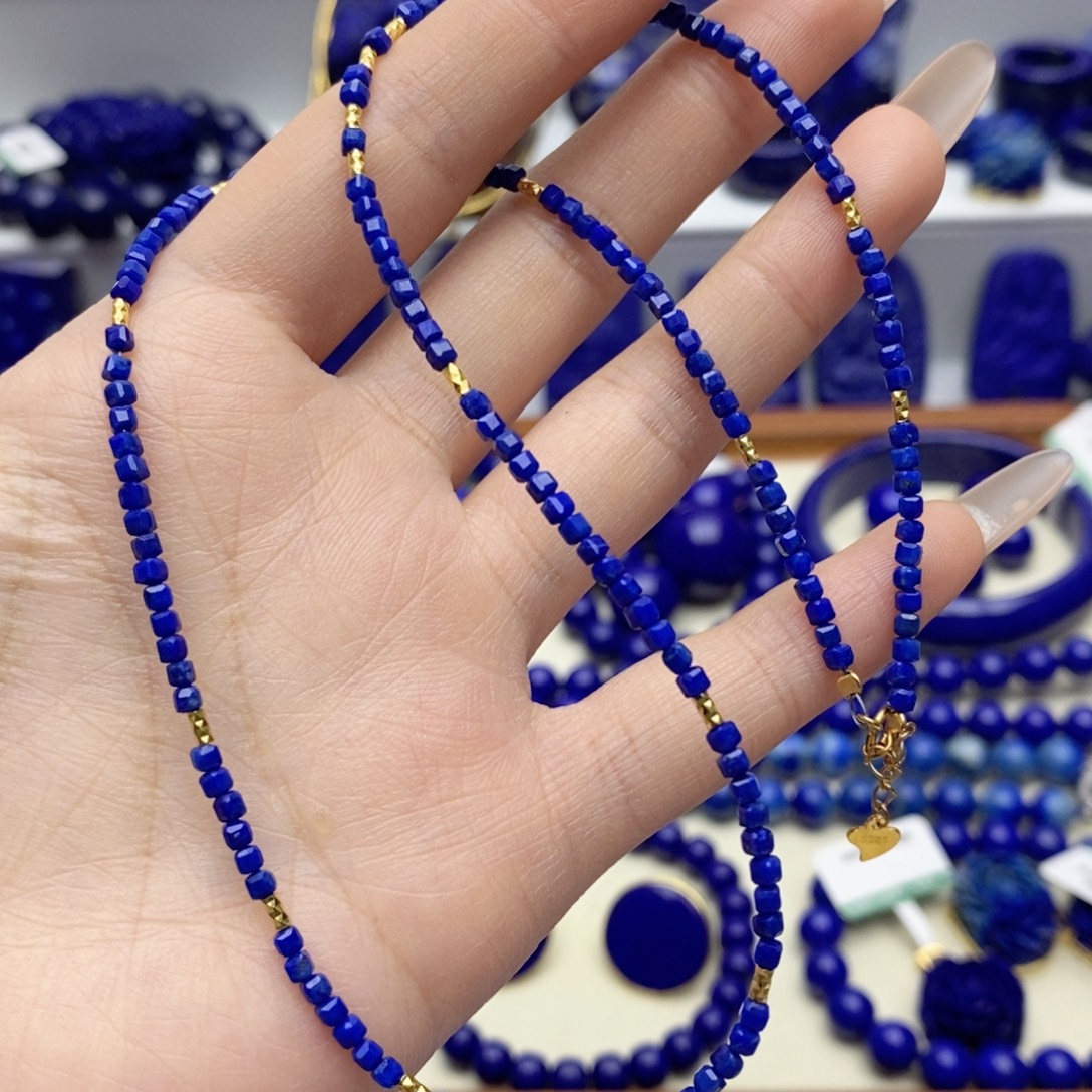 青金石银S925镀金镶嵌颈饰