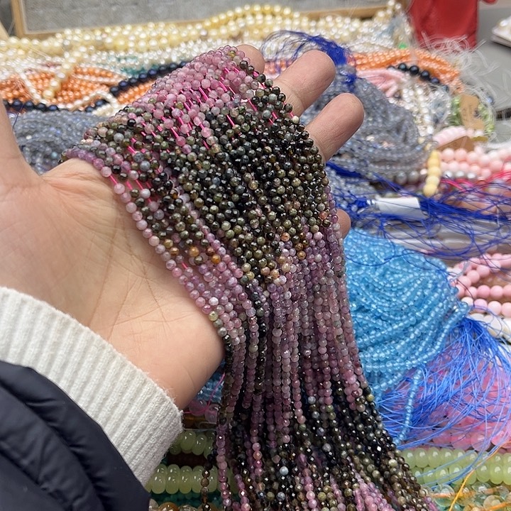 玛瑙/玉髓珠宝半成品未镶嵌一条3mm渐变碧玺刻面