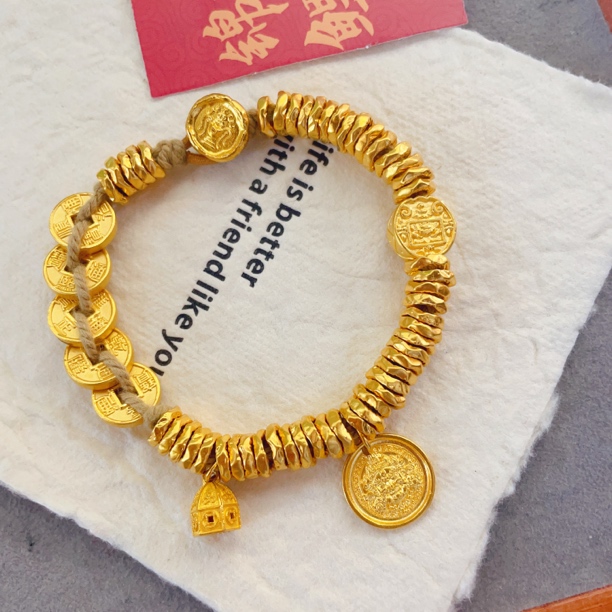 足金【DIY手编盘缠手串】足金999滴流黄金盘缠手串