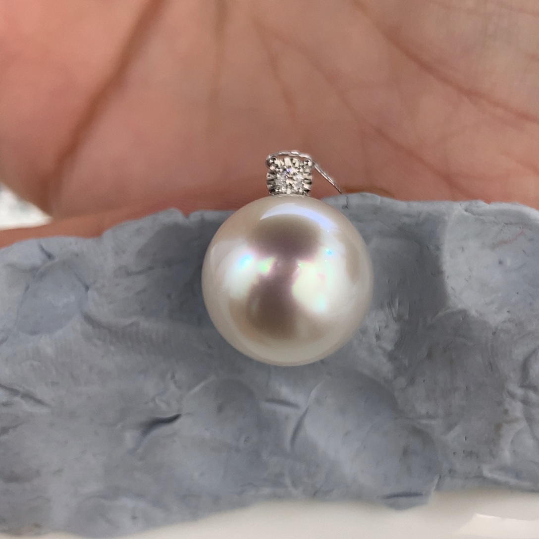 定制海水珍珠18K金镶嵌吊坠(不含链)澳白13-14mm