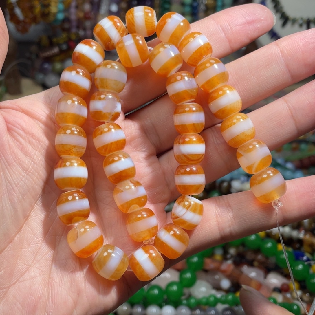 石英质玉，一线玛瑙桶珠12mm，未镶嵌