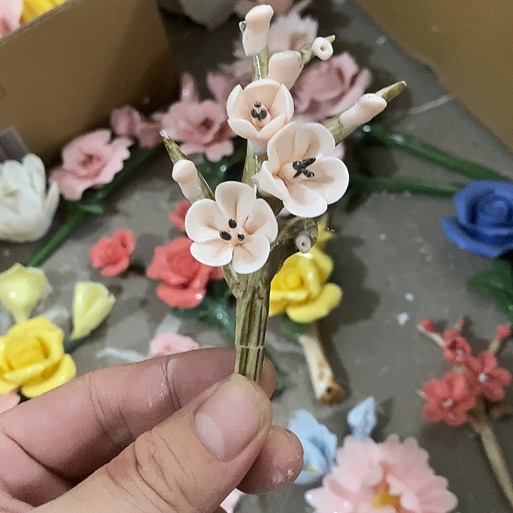 瓷片纯手工陶瓷花摆件瑕