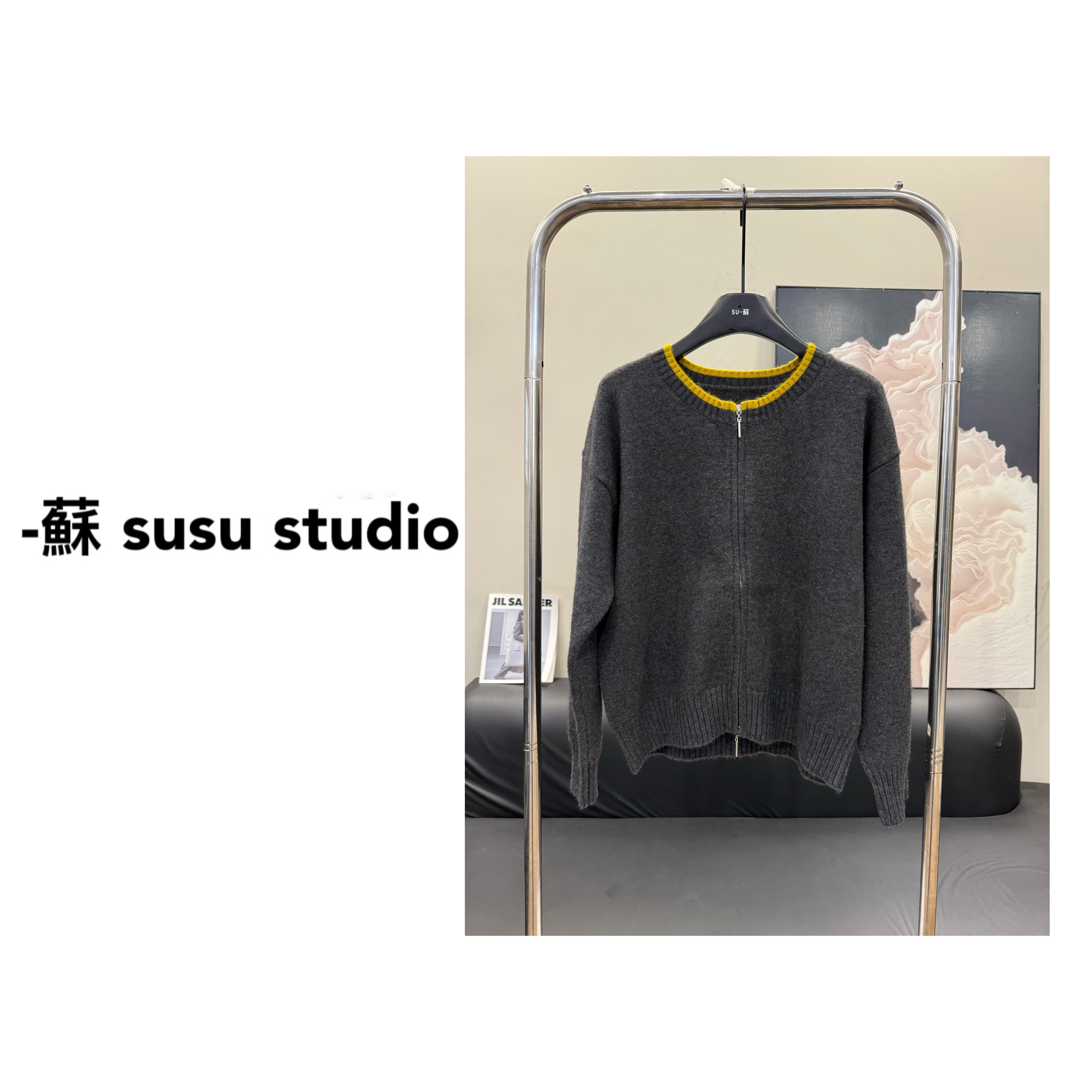JS25年秋冬新款拼边撞色圆领拉链针织开衫休闲风毛衣外套女0934