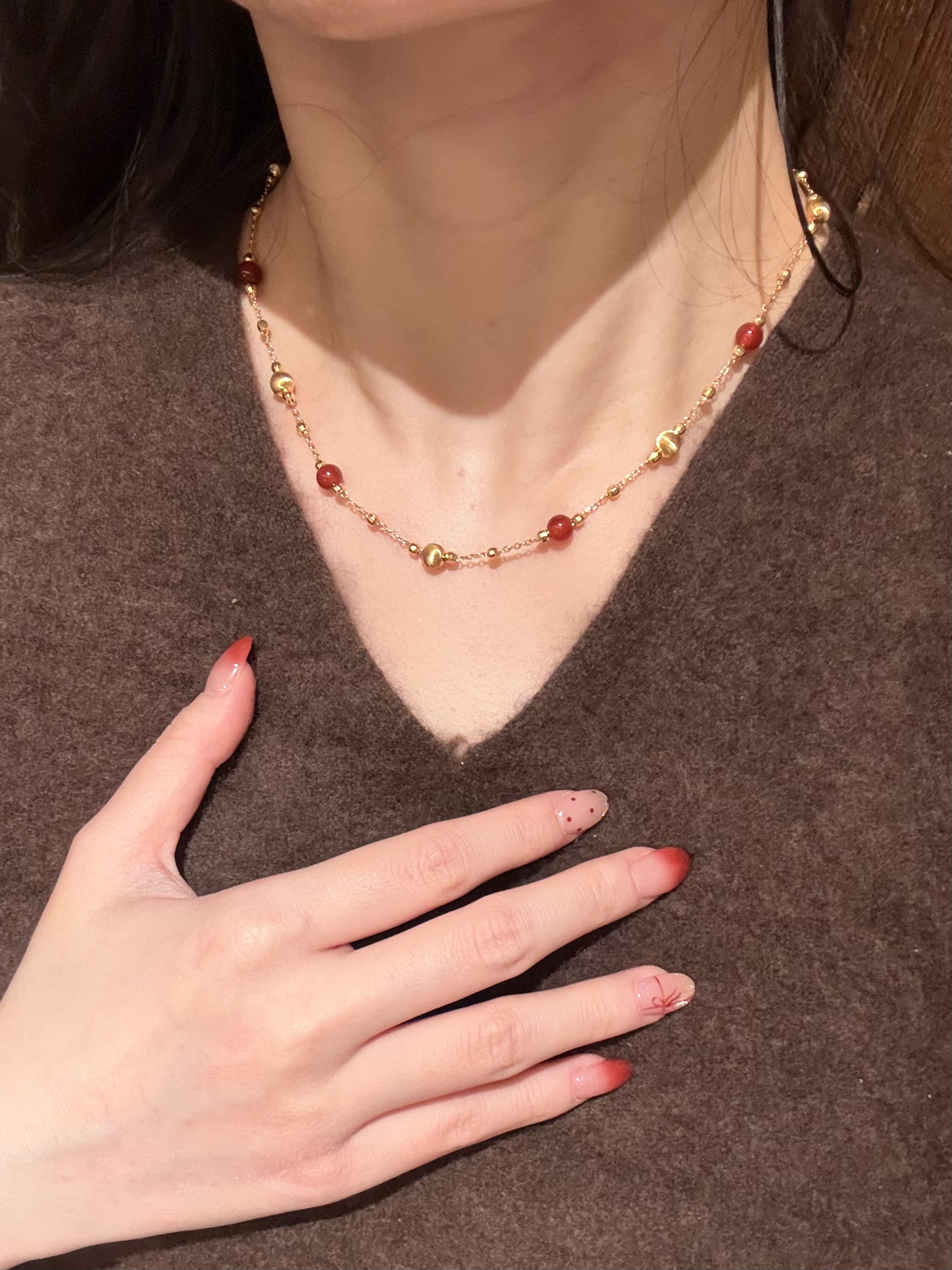 链子925银 【红气东来】镭射猫眼S925银镀金项链轻奢叠戴锁骨链