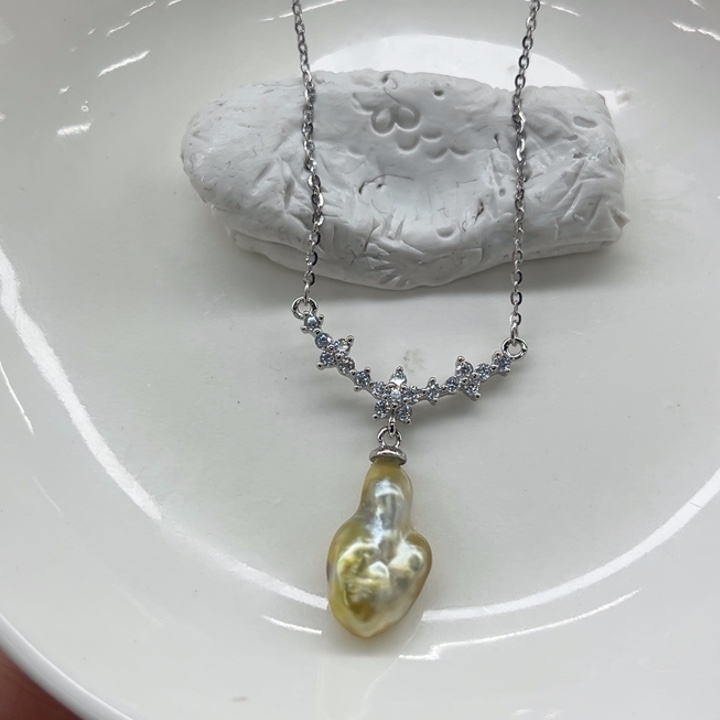 银S925镶嵌套链海水珍珠keshi