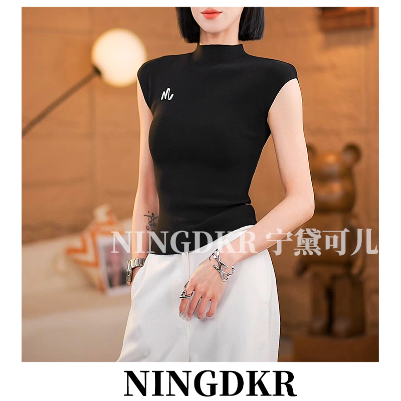 宁B10331设计感别致刺绣显瘦连肩袖针织衫女基础百搭打底修身上衣