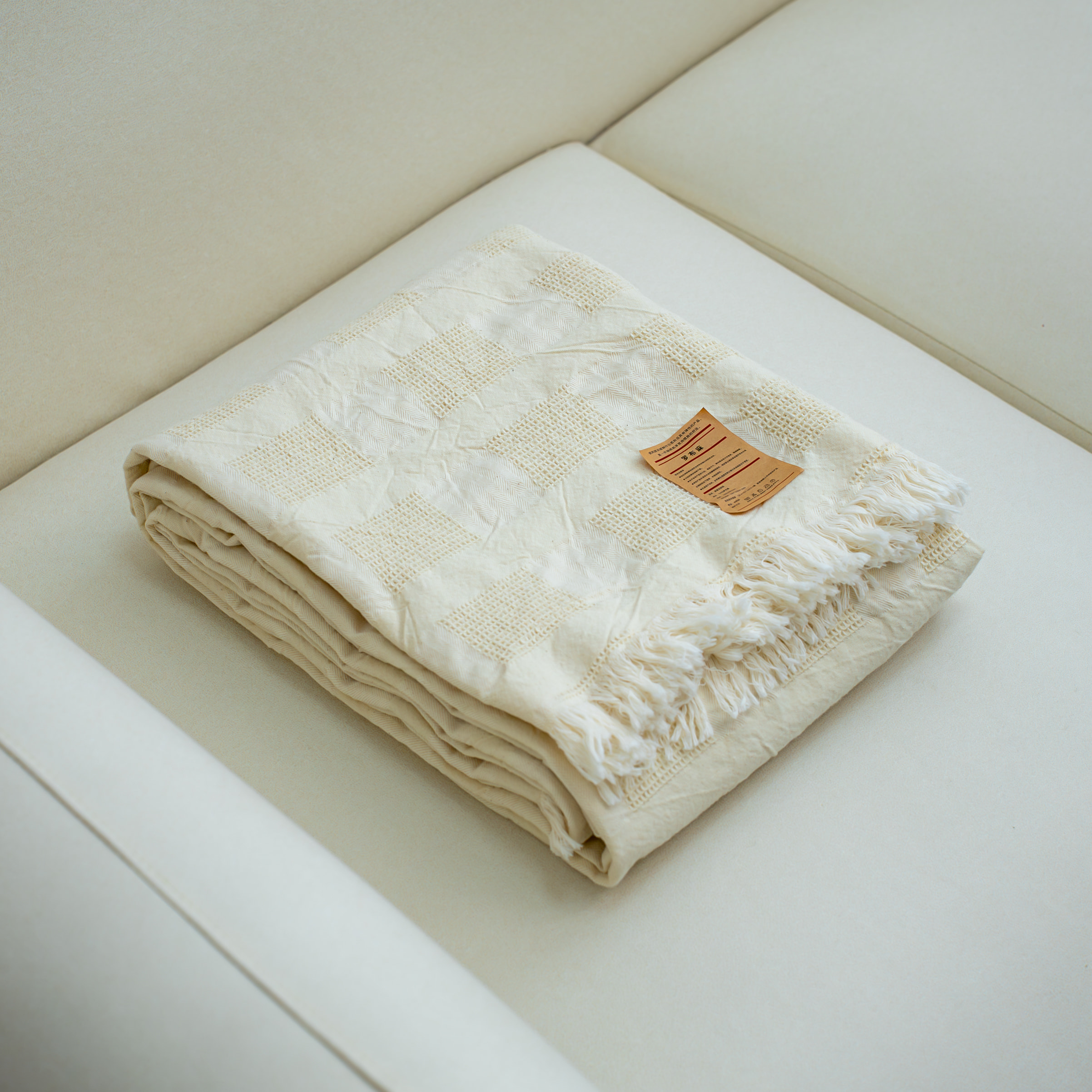 【京かわ会社】罗布麻流苏盖毯 蜂窝