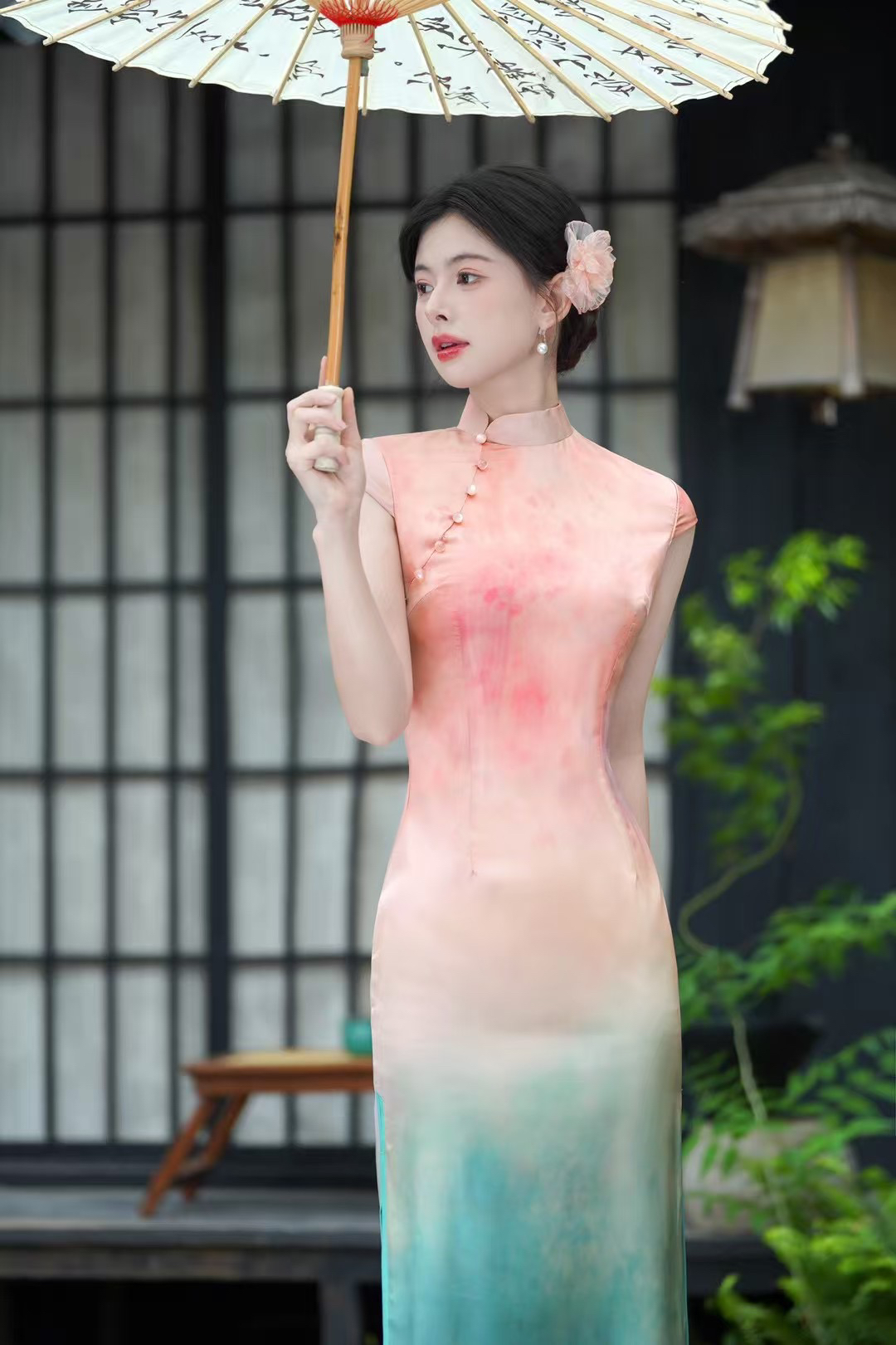 江南茉莉【清荷】欧若风日常显瘦女士新中式夏季旗袍中长裙粉色