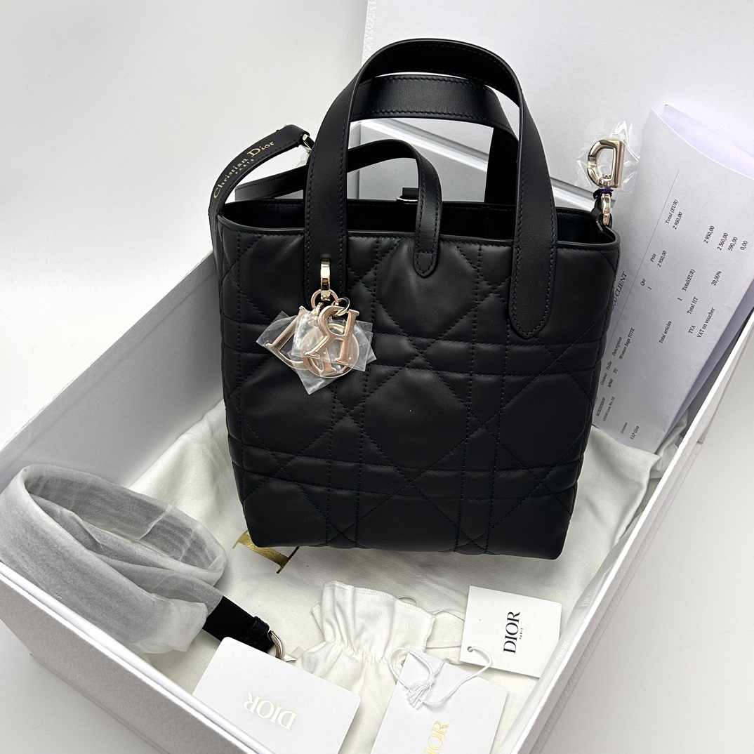 99新 DIOR/迪奥 小号Toujours竖版黑金手提单肩包 86148