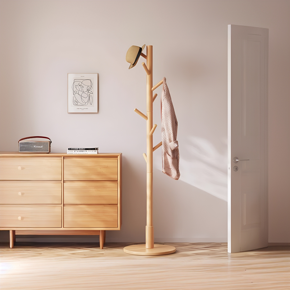 圆盘衣帽架实木挂衣架现代简约风小户型卧室挂衣架客厅家用衣服架