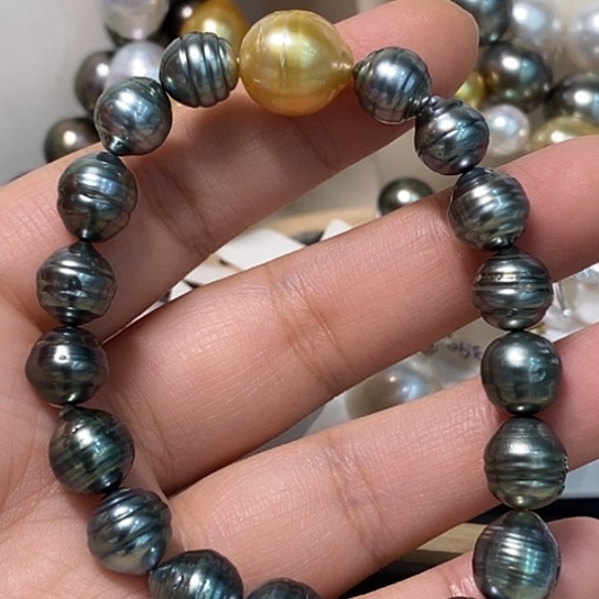 银S925镶嵌海水珍珠手绳9-12