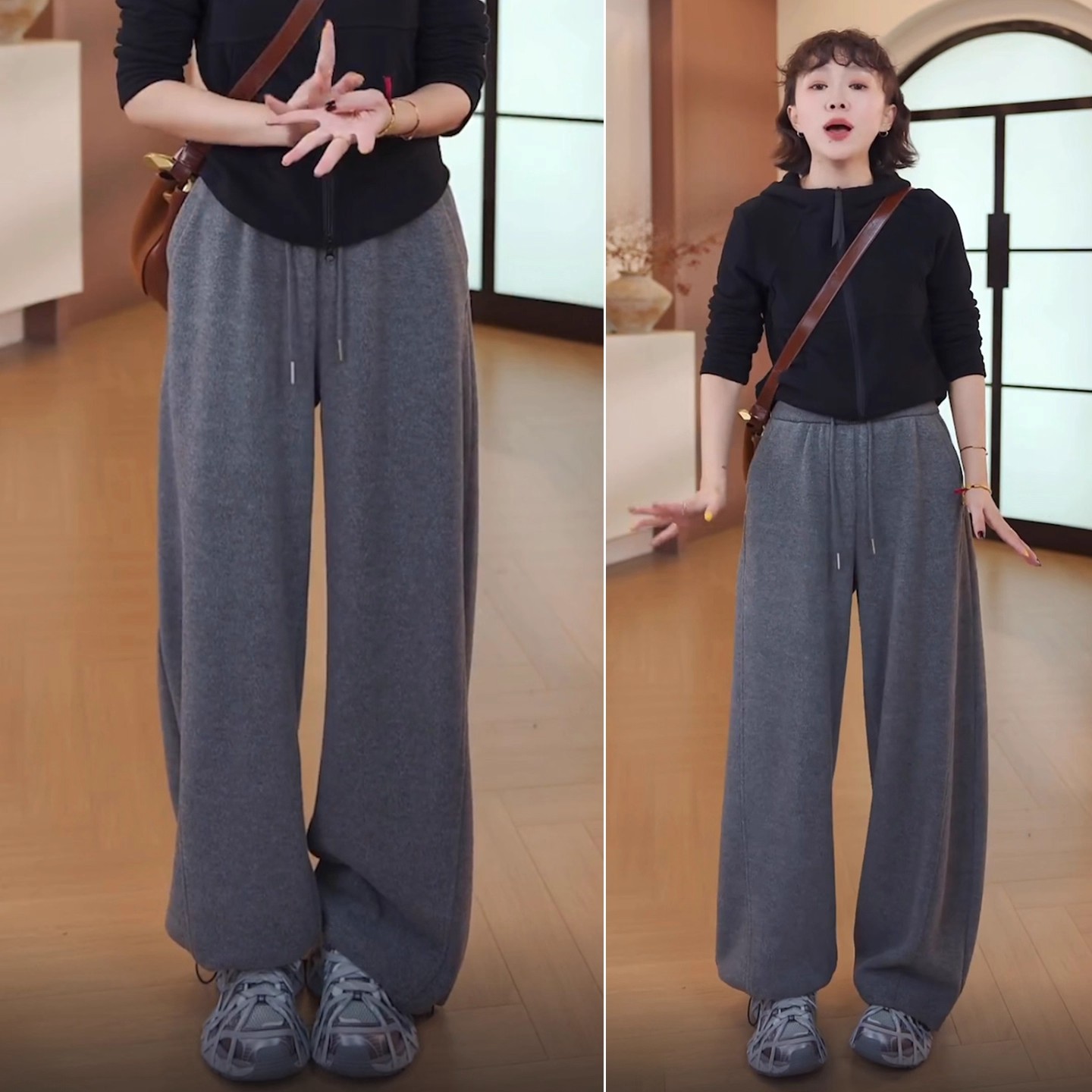 阔腿裤加绒卫裤女2025新款休闲裤宽松显瘦弯刀香蕉裤子高腰运动裤