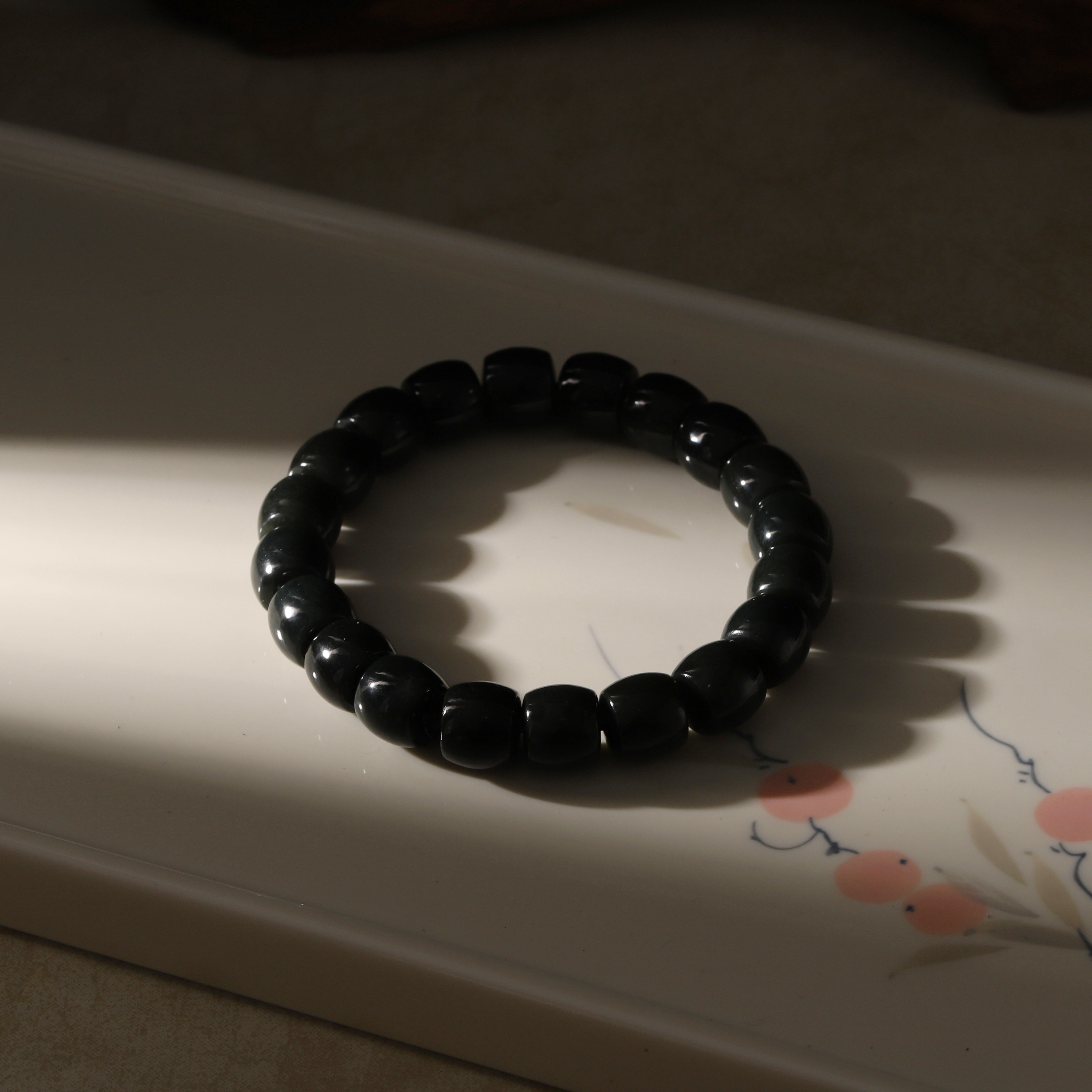 【慧慧珠宝】和田玉塔青算盘珠手链12+NY3524Z