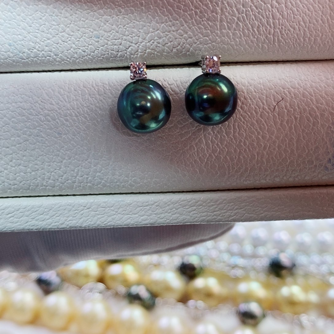 银S925镶嵌耳饰海水珍珠8-9