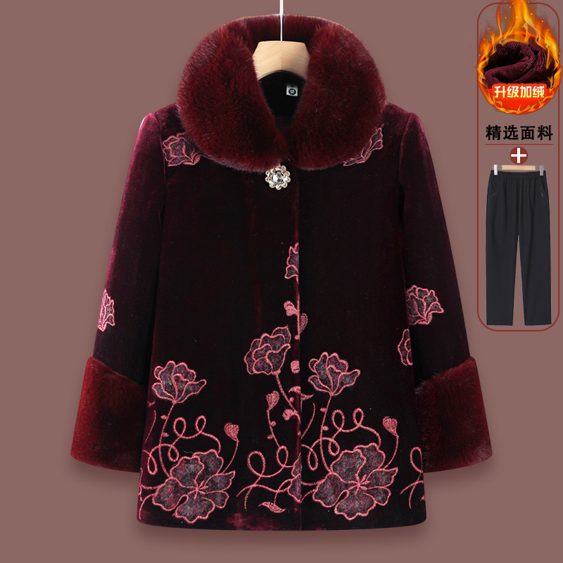 奶奶冬装加绒外套棉衣老年妈妈秋冬季棉袄女加厚老人大衣婆婆上衣